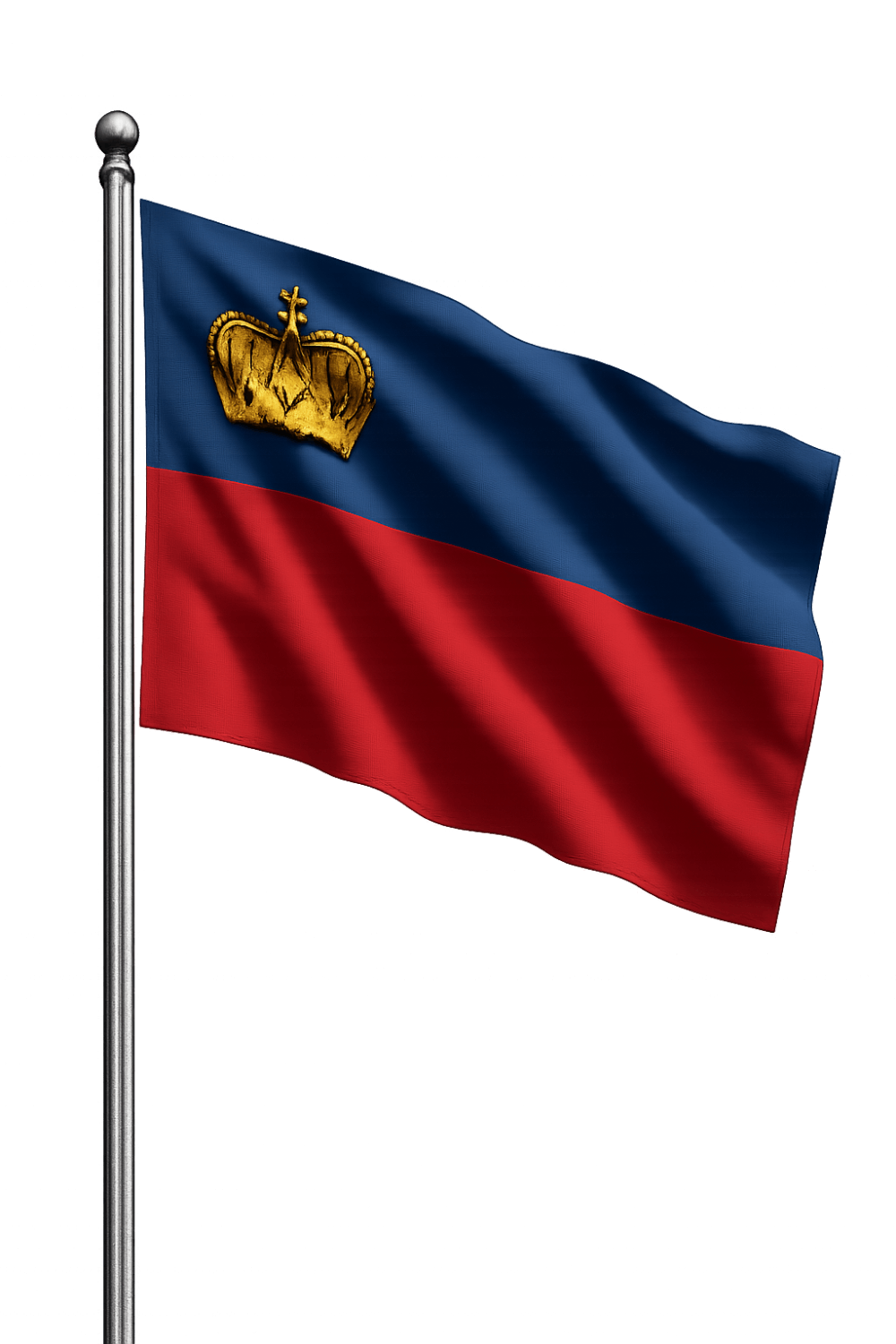 Waving Liechtenstein Flag on Pole Transparent Background