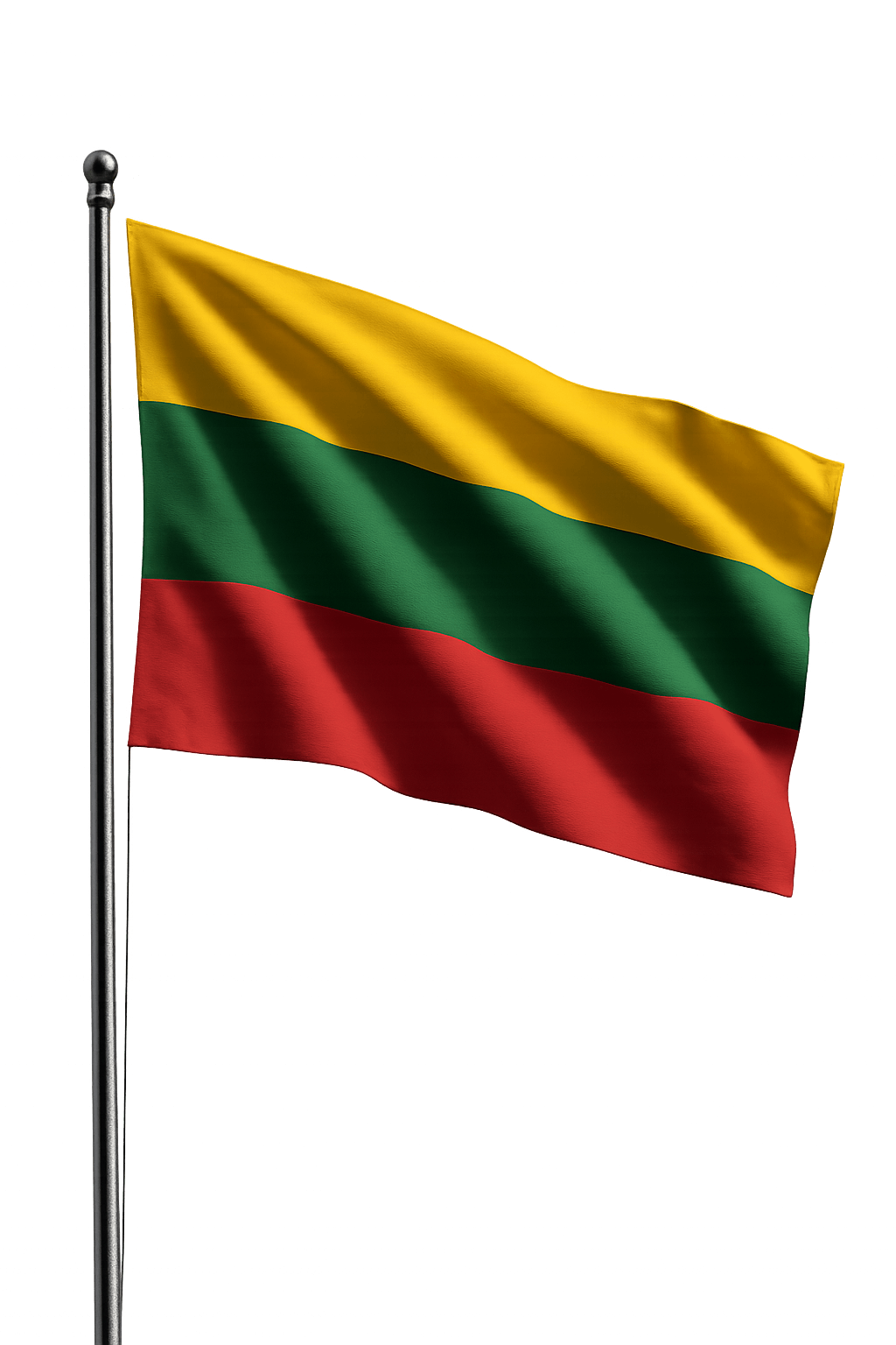 Waving Lithuania Flag on Pole Transparent Background