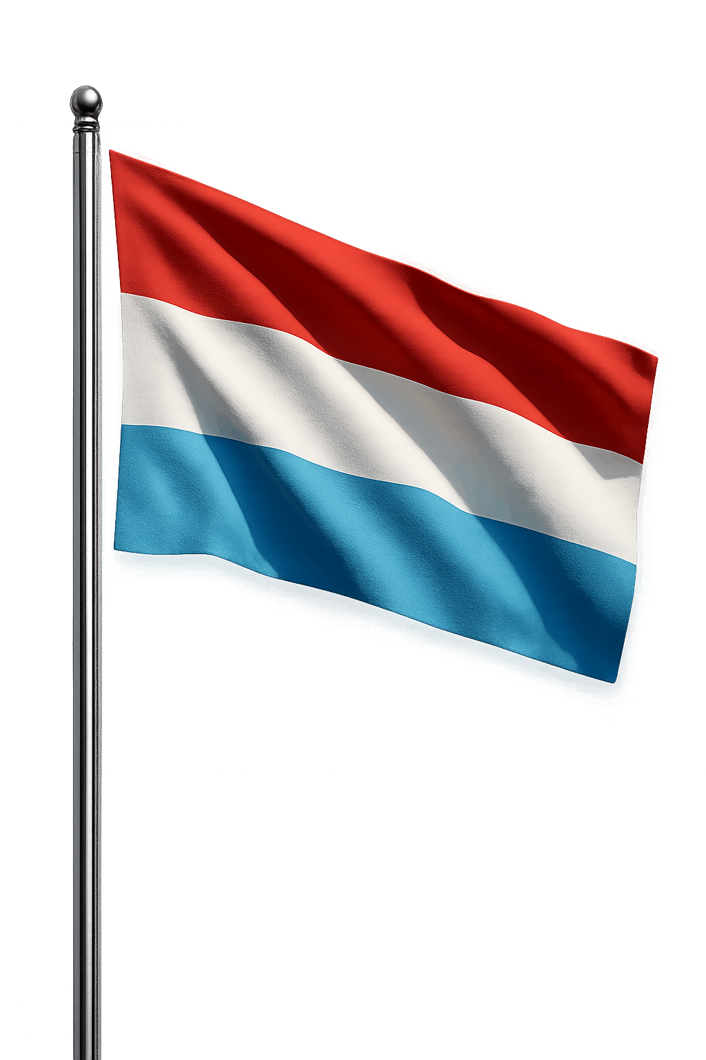 Waving Luxembourg Flag on Pole Transparent Background