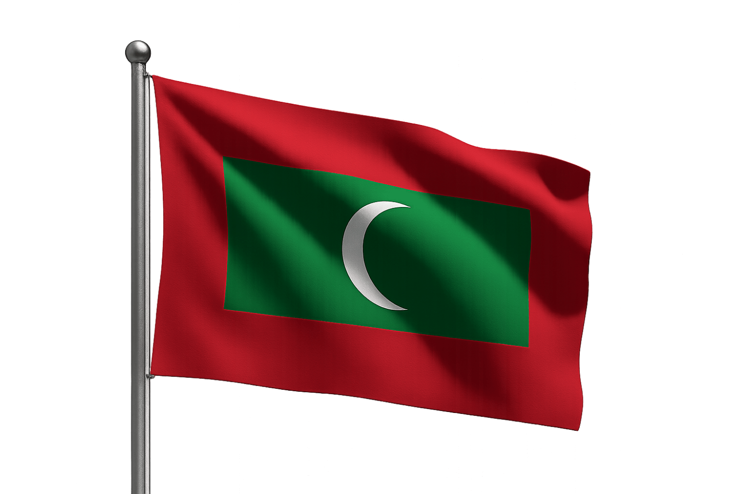Waving Maldives Flag on Pole, transparent background