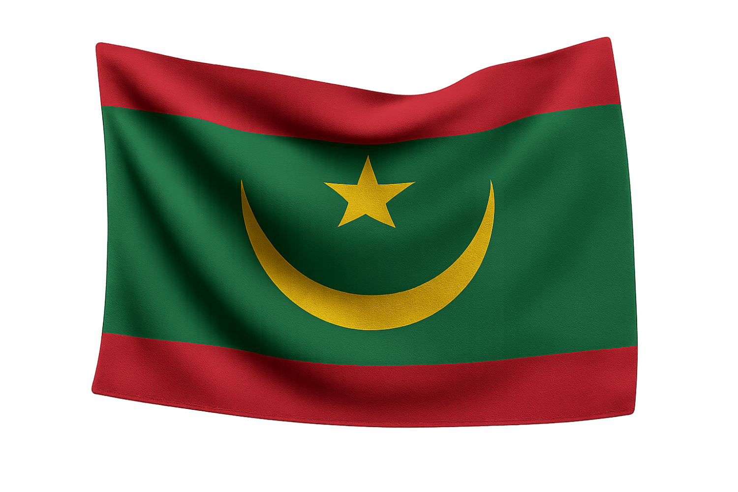 Waving Mauritania Flag Realistic Fabric, Transparent Background