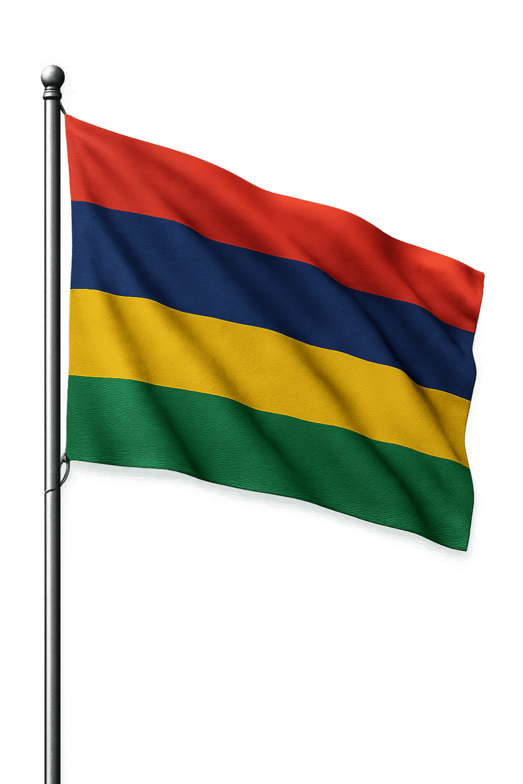 Waving Mauritius Flag on Pole, Transparent Background
