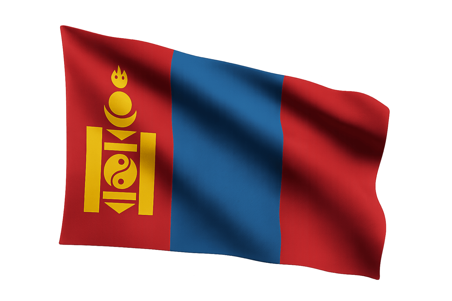 Waving Mongolian Flag Textile on Transparent Background