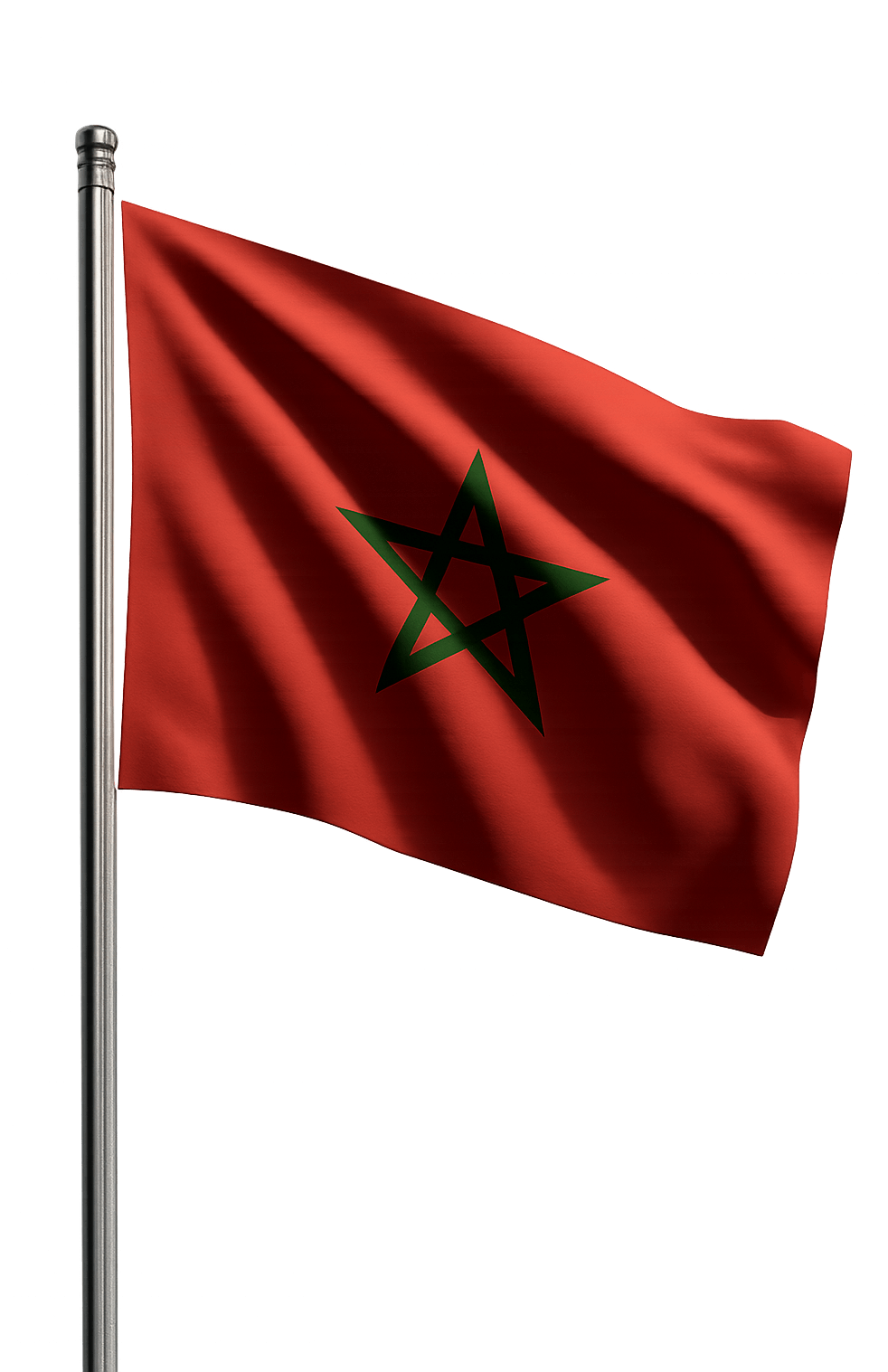 Waving Moroccan Flag on Pole Transparent Background