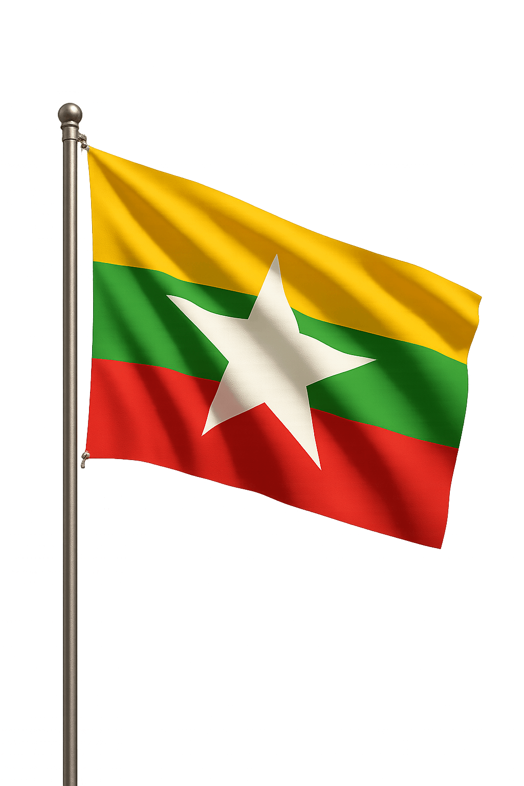 Waving Mozambique flag on flagpole transparent background