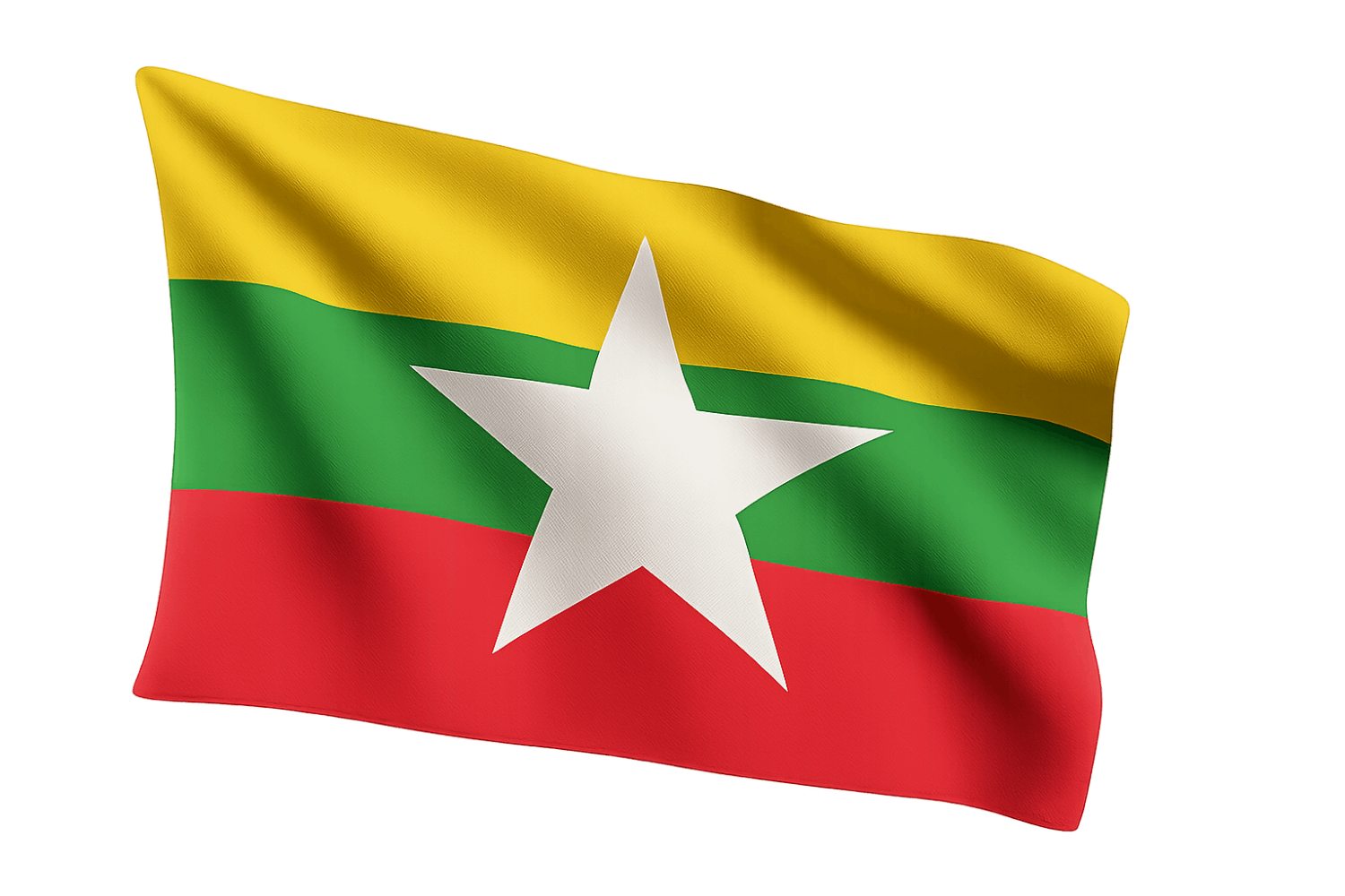Waving Myanmar flag in wind transparent background