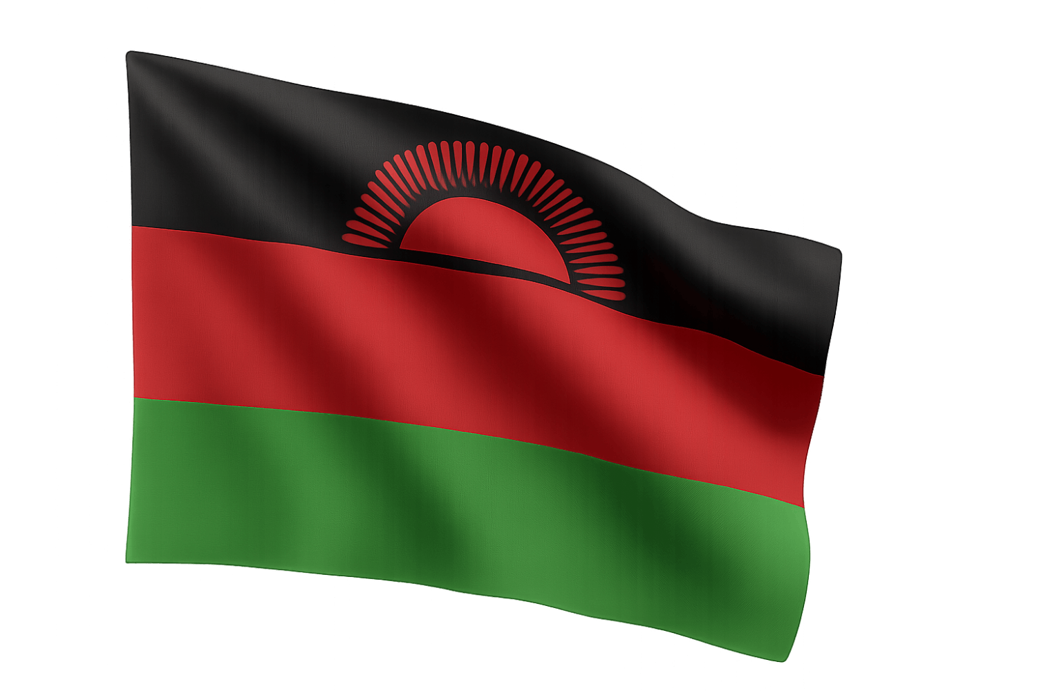 Waving National Flag of Malawi, transparent background