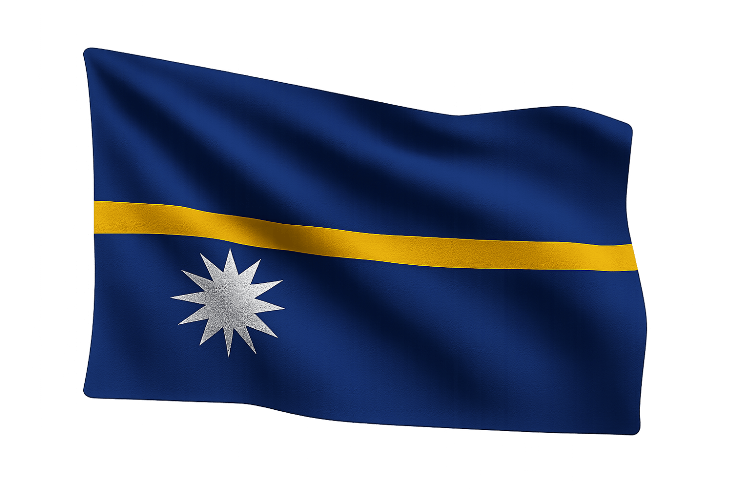 Waving Nauru flag fabric in wind transparent background