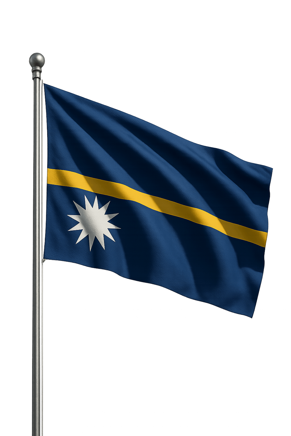Waving Nauru flag on flagpole transparent background