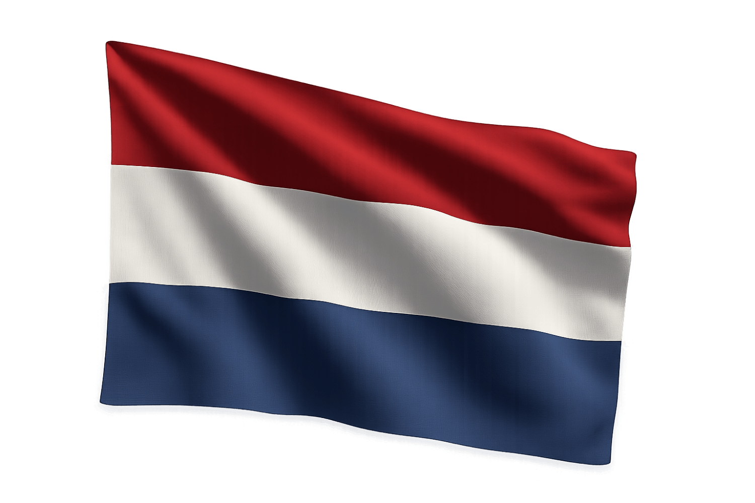 Waving Netherlands flag fabric in wind transparent background