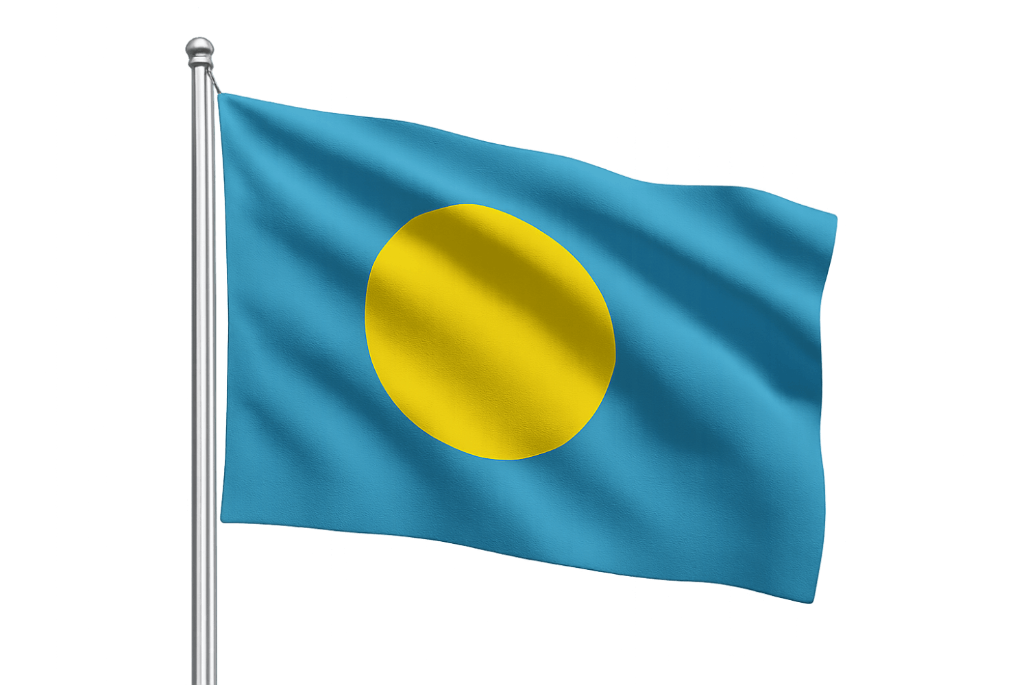 Waving Palau Flag on Pole, transparent background