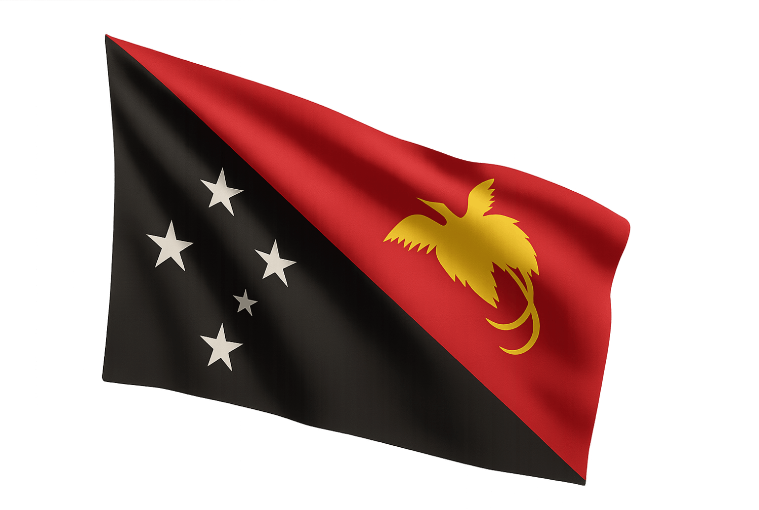 Waving Papua New Guinea Flag on White, transparent background