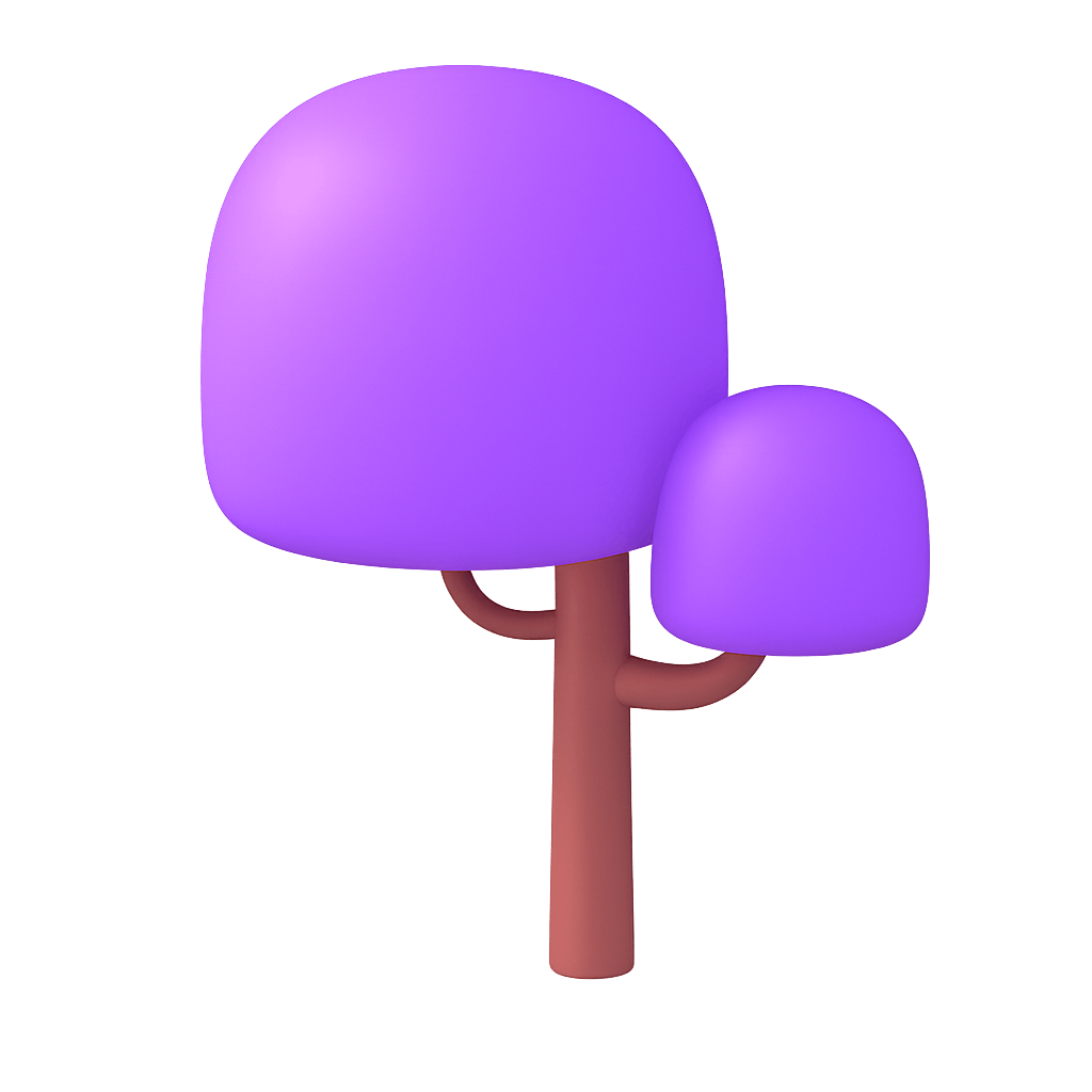 Whimsical Purple Tree Illustration with Simple Geometric Shapes and Transparent Background