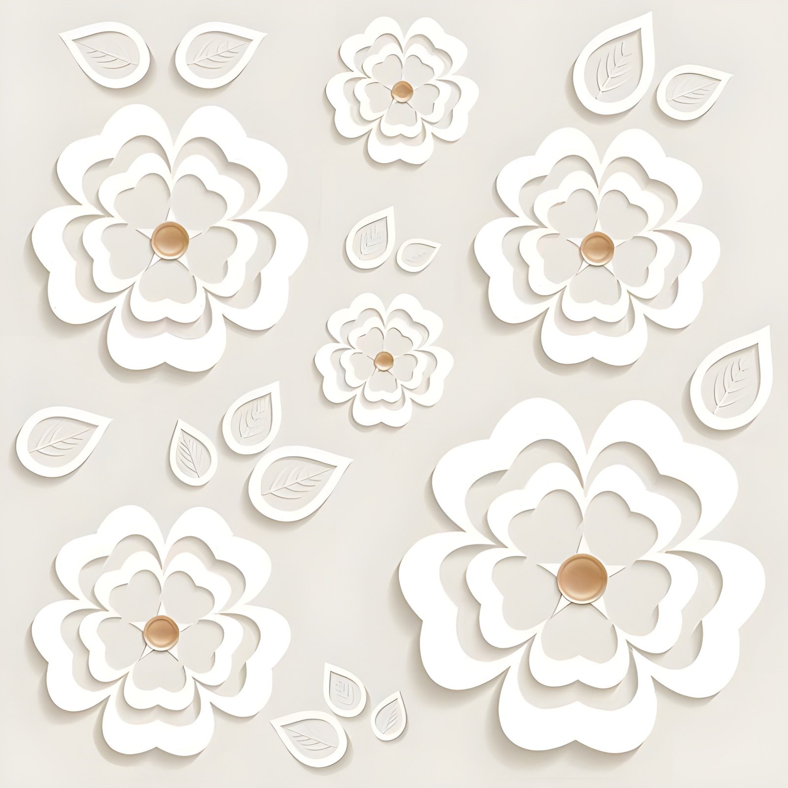 White 3D Paper Cutout Floral Pattern