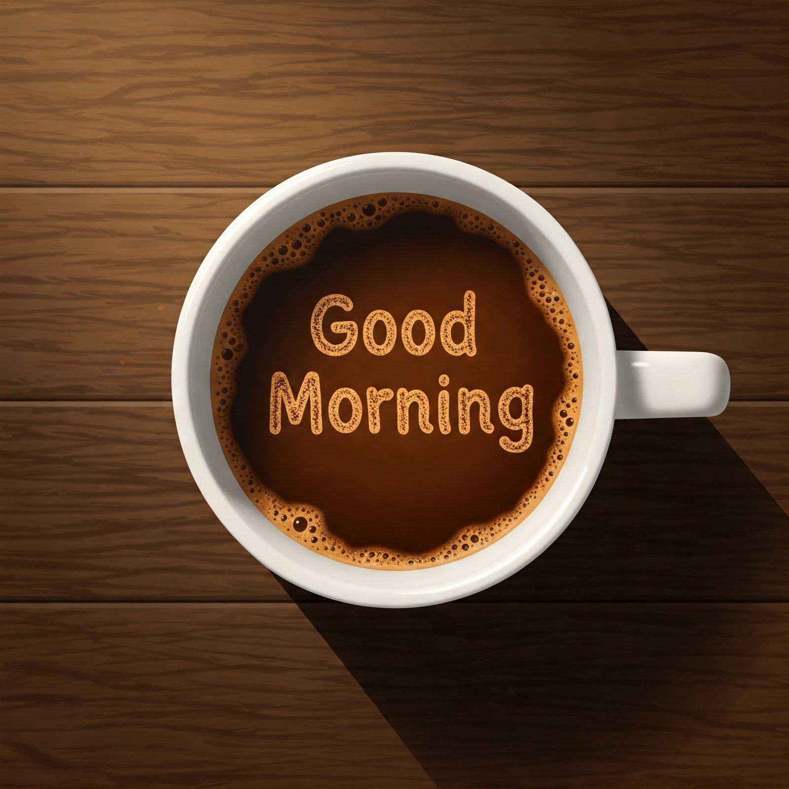 White Coffee Mug With Inspirational Greeting on Wooden Tabletop