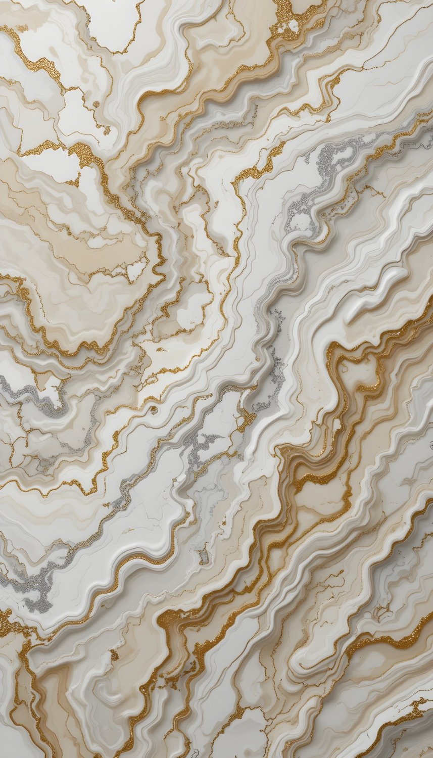 White Gold Glittering 3D Wavy Marble Texture