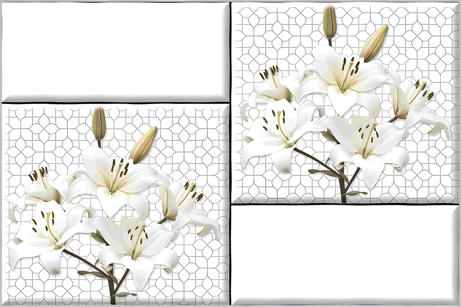 White Lily and Geometric Pattern Decorative Wall Tile