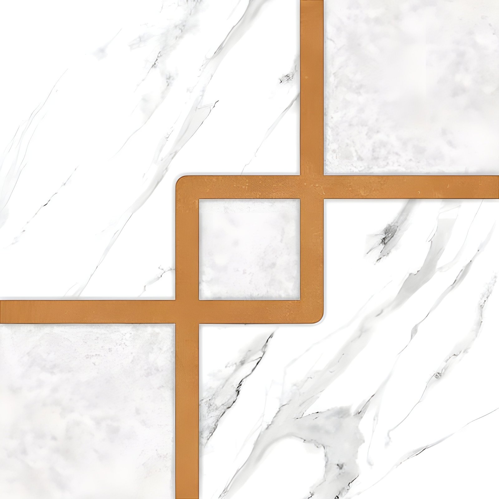 White Marble and Copper Geometric Inlay Tile