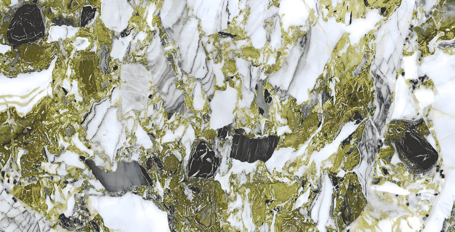 White Marble with Olive Green and Black Chunks