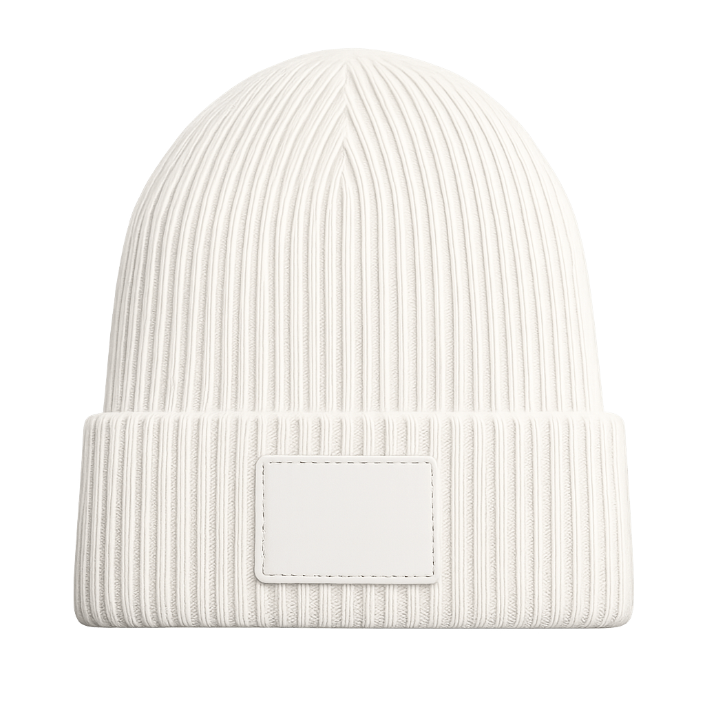 White Ribbed Beanie Hat Mockup Transparent Background
