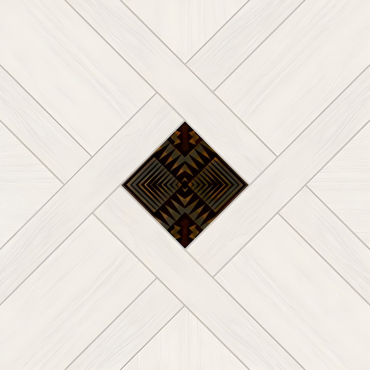 White Washed Wood Lattice Inlay Tile