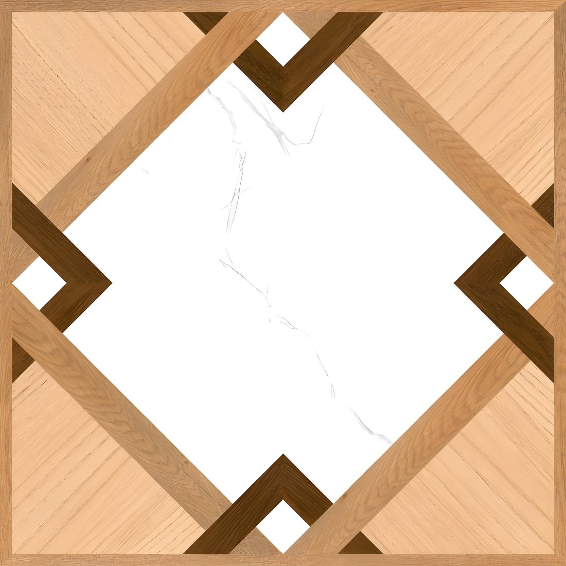 Wood Lattice Frame Marble Center Tile