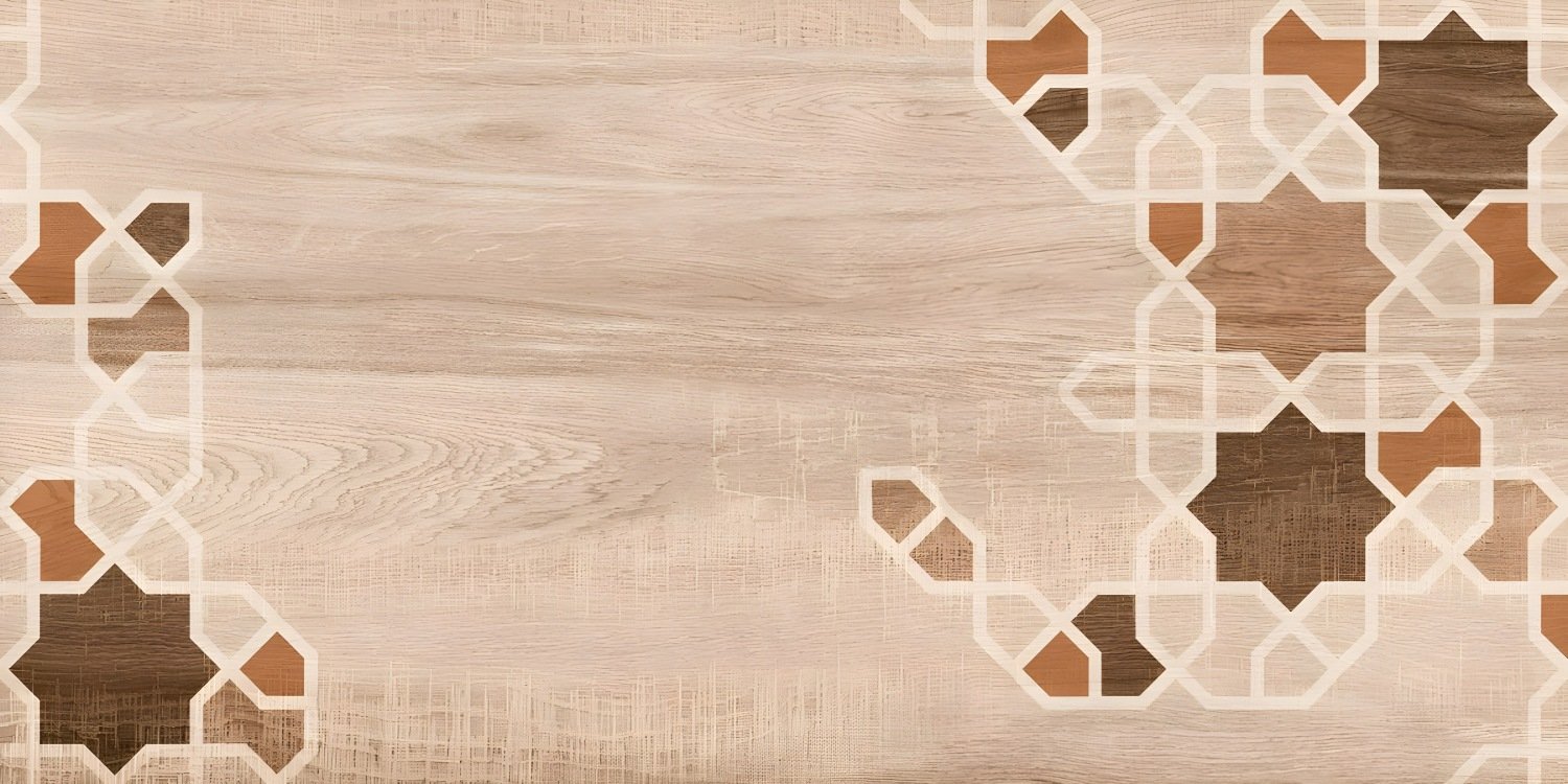Wood Texture with Geometric Mosaic Overlay