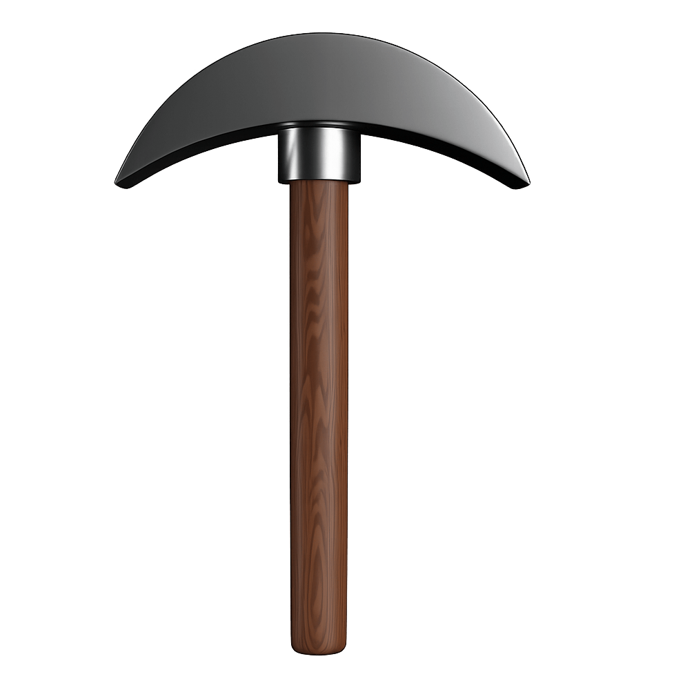 Wooden Handled Pickaxe with Metallic Head Against Transparent Background
