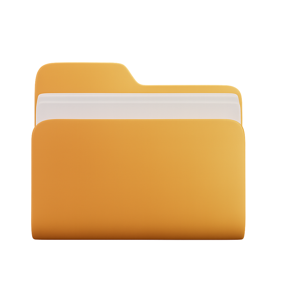 Yellow Folder Icon Representing Organization and Document Management on Transparent Background