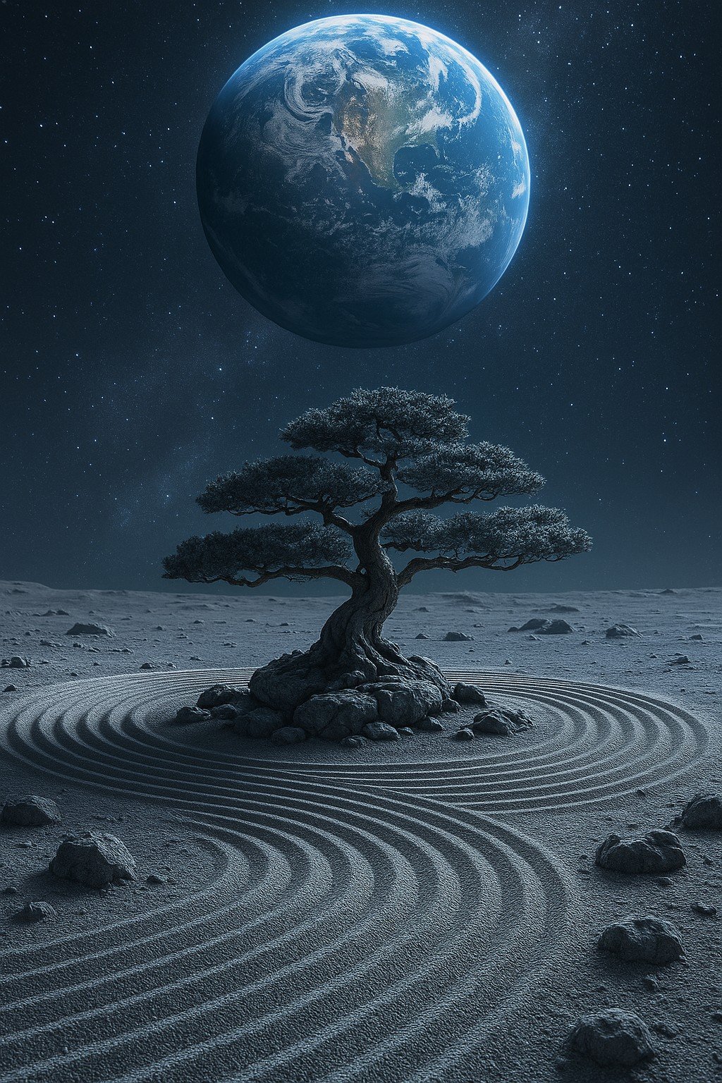 Zen Tree Earth Moonscape Mobile Wallpaper
